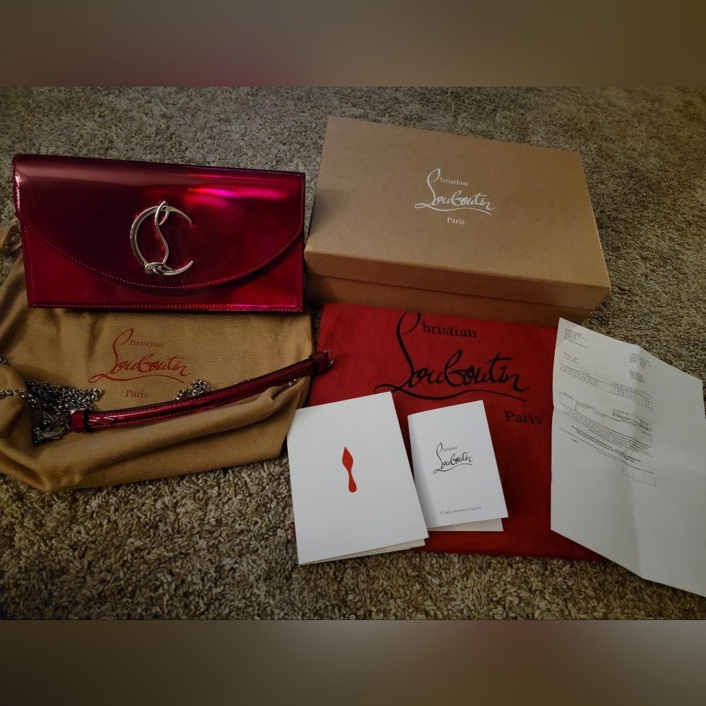 Christian Louboutin LOUBI 54 clutch red patin leather new! With receipt.